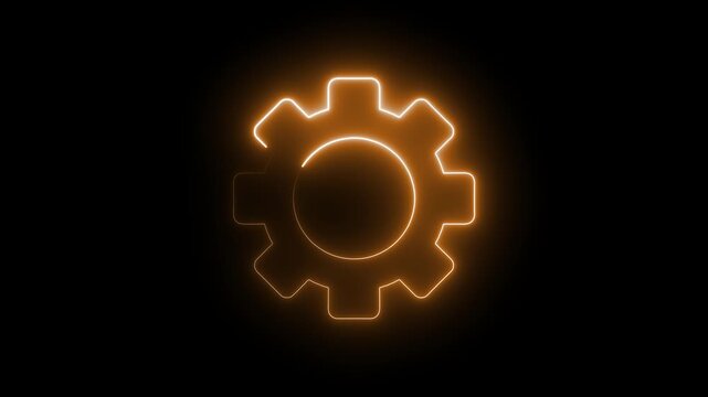 Glowing neon setting icon, settings icon, Technology setting icon on black background. Industry and technology concept, neon glowing Animation of seamless loop.
