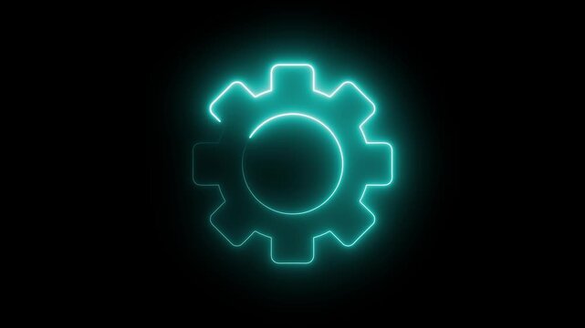 Glowing neon setting icon, settings icon, Technology setting icon on black background. Industry and technology concept, neon glowing Animation of seamless loop.