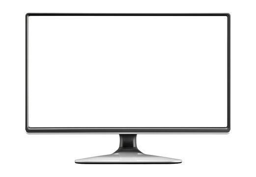 Computer monitor with blank screen and silver stand, isolated on transparent background