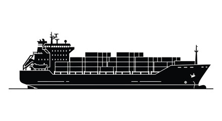 Obraz premium A striking black and white depiction of a large cargo ship sailing on calm waters presented as a distinct silhouette