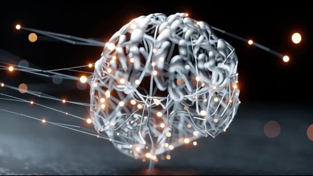 Synthetic cognition. Artificial cognition. Machine reasoning. Digital consciousness. Future intelligence. A conceptual representation of a brain made from glowing connections.