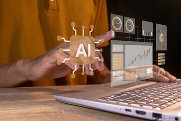 A man working on a laptop with the support of artificial intelligence technology