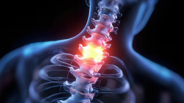 A detailed model of the human spine with a herniated disc. View the pulsating motion to understand how a herniated disc affects the spine and its structures over time