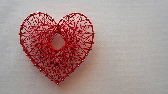 Red string art heart on wall