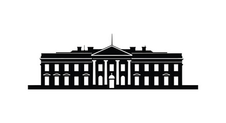 A striking black and white depiction of a stately manor house with classical columns a prominent portico and a detailed silhouette © GDSneha02