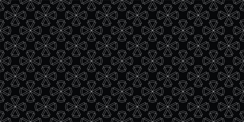 Elegant Seamless Black and Silver Geometric Floral Pattern, Luxury Minimalist Abstract Ornament Background for Wallpaper and Textiles