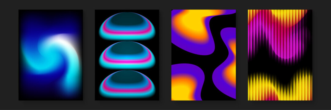 Sophisticated dark mode posters featuring abstract fluid gradients and organic flowing wave shapes