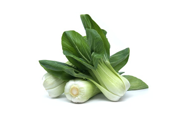 Fresh bok choy vegetables arranged on a clean white background for healthy eating