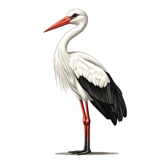 Obraz premium Photo White Stork with Red Legs and Beak on White Background bird wildlife