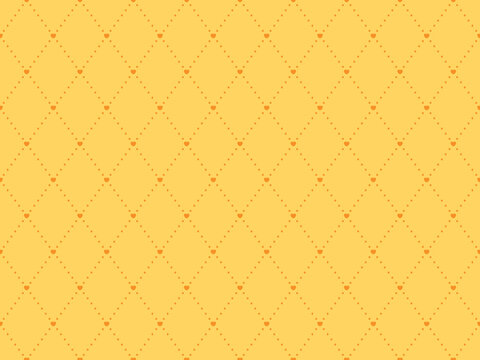 Vector illustration of Seamless background with cute hearts and dots arranged in a diamond pattern (yellow)