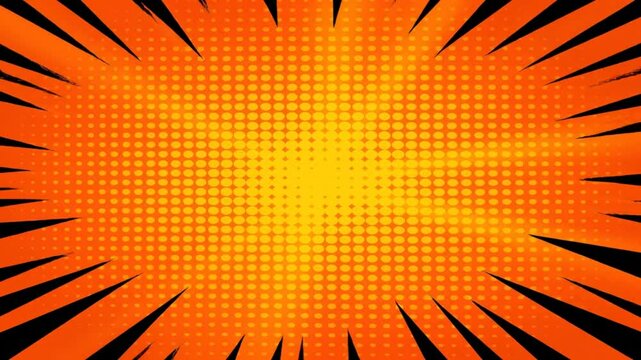 Comic book style orange burst background with halftone dots and black radial lines for digital art
