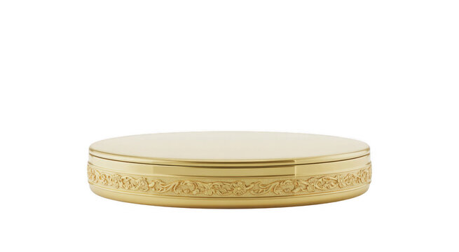 Gold compact powder makeup case isolated on a transparent background