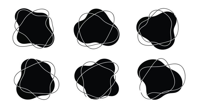 Abstract organic blob shapes with thin line frames, vector set