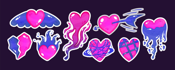Valentine's Day sticker set. Collection of cartoon style Valentine's Day stickers. Vector illustration