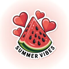Stylized Red Watermelon Slice With Dripping Juice Hearts And Playful Tattoo Style