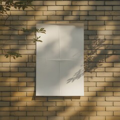 Blank White Poster Mockup With Sunlit Shadows On Textured Outdoor Wall
