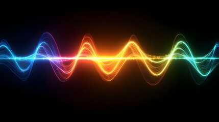 Fototapeta premium Abstract sound waves visualization, glowing neon lines on black