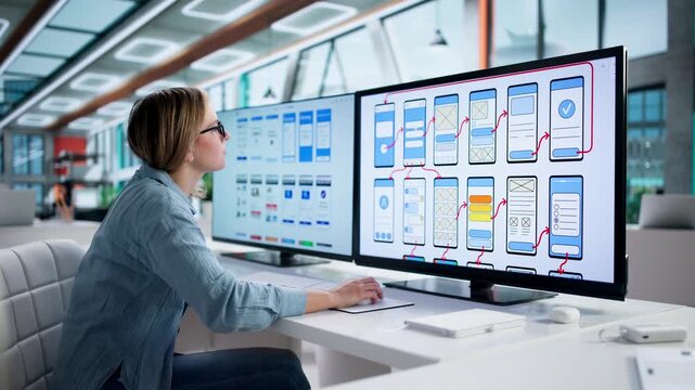 Modern UX/UI Design Services. Woman Working