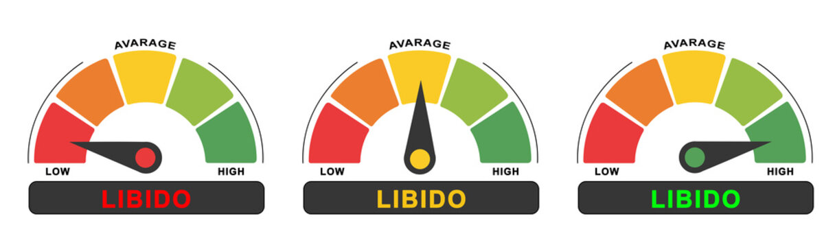 Libido Level Indicator Gauge: High, Average, and Low Sexual Desire Meters Illustration