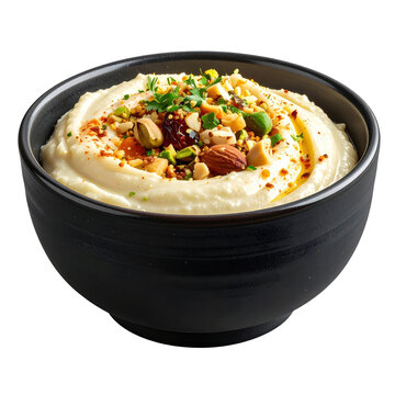 A generous serving of kuwaiti jareesh in a contrasting bowl, highlighting this national dish isolated on white background