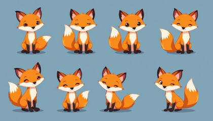 Fototapeta premium Cute cartoon fox character animal orange tail ear smile wink sitting happy cute cartoon fox character animal orange tail ear smile wink sitting