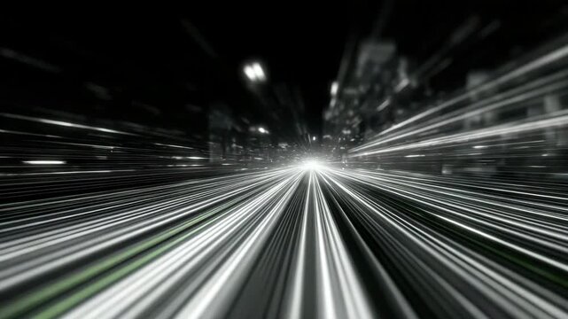 Light tunnel motion blur with converging light streak perspective, futuristic city speed and vanishing point long exposure tunnel glow creating high speed urban streak convergence