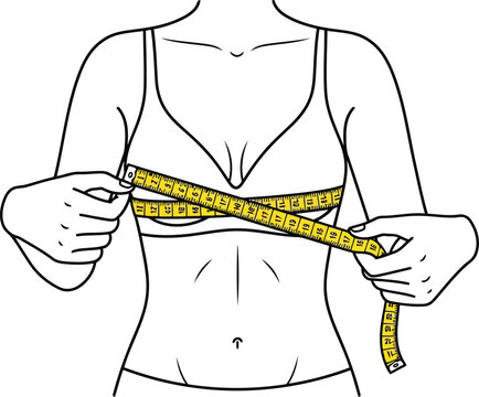 Woman measuring bust with tape measure for bra size accurate fit fashion vector