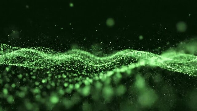 Abstract green flowing particle wave background