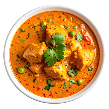 Colorful navratan korma, a mild and sweet mixed vegetable curry in a creamy cashew sauce, expertly styled and isolated on a white background