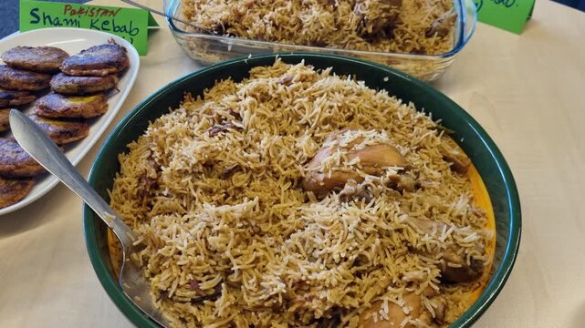 Close-up of a plate full of Chicken Pulao, featuring fragrant basmati rice, tender spiced chicken, and rich aromatic flavors, freshly served as a traditional South Asian or Afghan comfort meal