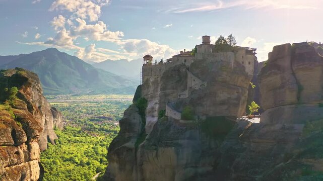 Greece tourist landmark landscape. Meteora monastery on mountains