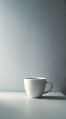 Minimalist White Cup on a Table with Textured Wall Background