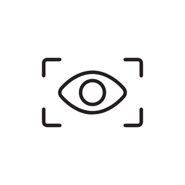 Eye scan icon. Simple outline style. Visual identity, focus, view, vision, future tech, eye with scanning frame, technology concept. Thin line symbol. Vector illustration isolated. Editable stroke