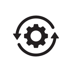Black single round gear workflow icon, simple cog wheel process circle loop flat design vector pictogram, infographic interface elements for app logo web button ui ux isolated on white background