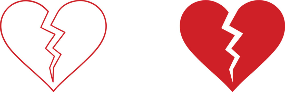 Heartbreak broken heart or divorce flat icon for apps, websites, UI design and mobile interfaces.