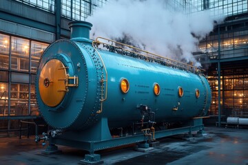 Vintage Steam Boiler in Industrial Workshop with Industrial Background