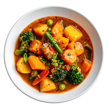Colorful turkish saksuka, a savory medley of saut�ed summer vegetables in a rich tomato sauce, isolated on white backgrou