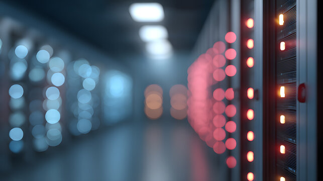 data center servers with glowing lights, signifying a dynamic digital environment - Powered by Adobe