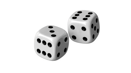 Two white dice game chance luck isolated on a transparent background