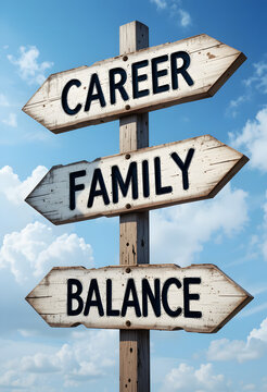 career family balance road directions under the blue sky