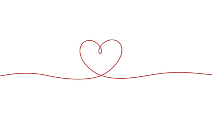 A simple and elegant single heart shape drawn in one continuous red line, representing love, romance, and minimalism for design.