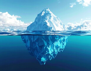 Obraz premium A large iceberg floats partially submerged in clear blue water under a bright blue sky