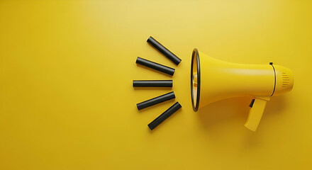 Yellow megaphone on solid yellow background for announcement or marketing concept