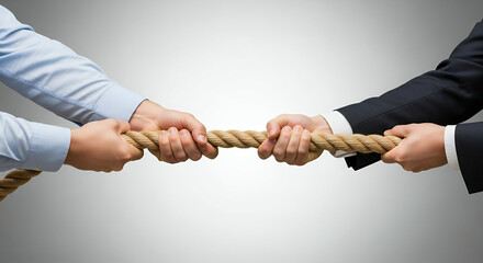 Business competition and rivalry concept with two teams pulling a rope in a tug of war