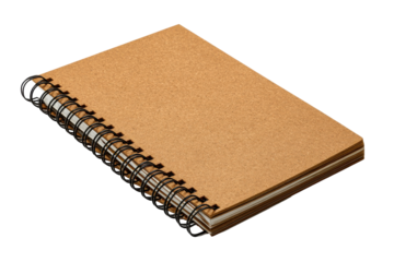 Cork cover spiral notebook isolated on transparent background. Cork cover spiral notebook for writing or sketching isolated on white background.