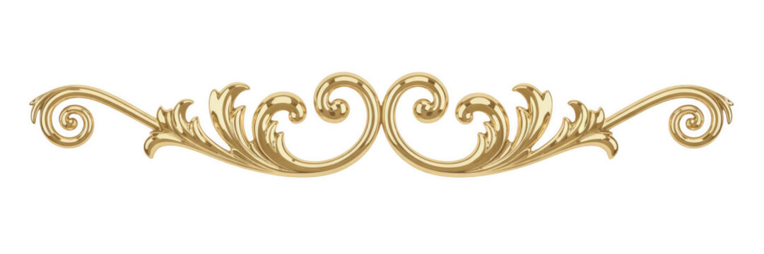 Golden ornamental scroll decorative swirling isolated on a transparent background
