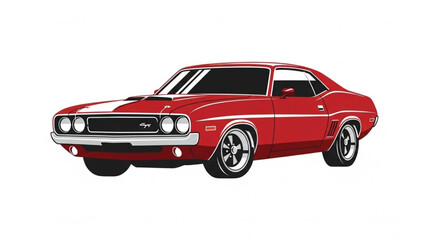 Classic Red Muscle Car Illustration.