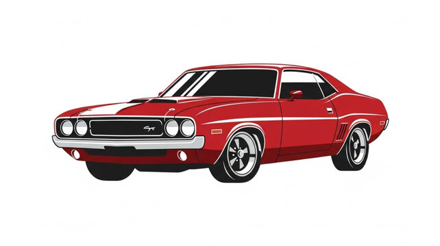 Classic Red Muscle Car Illustration.