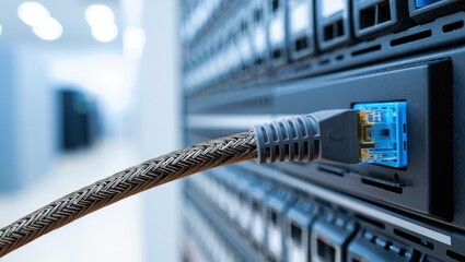 Network Cable Connected to Server Rack