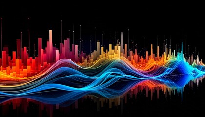 Abstract sound wave gradient with vertical bars on black.